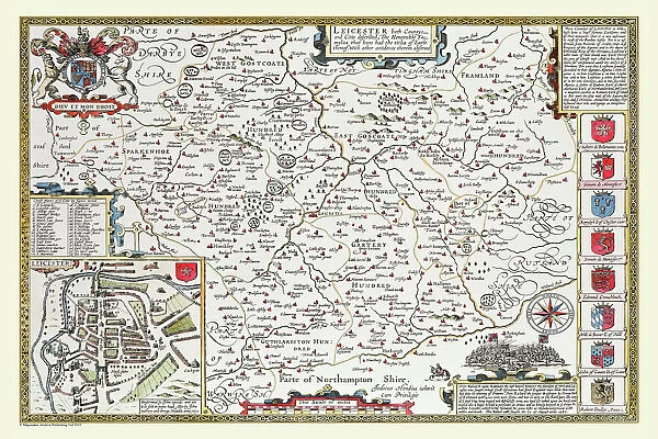 Old County Map of Leicestershire 1611 by John Speed