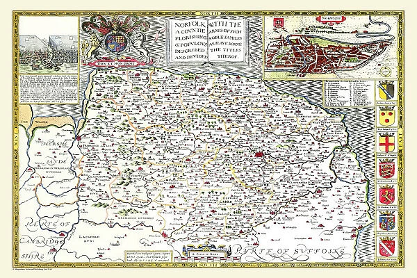 Old County Map of Norfolk 1611 by John Speed