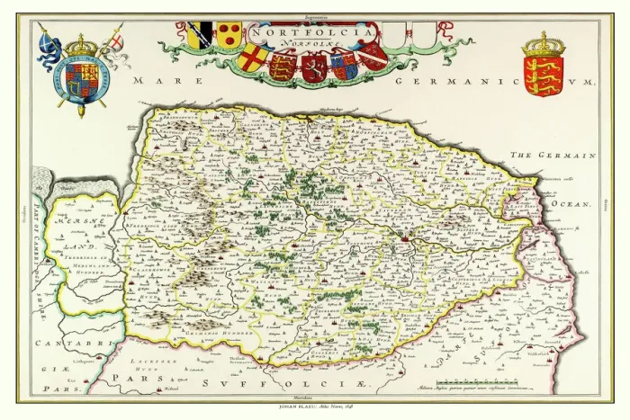 Framed Print : Old County Map of Norfolk 1648 by Johan Blaeu from the Atlas Novus Framed Print : Old County Map of Norfolk 1648 by Johan Blaeu from the Atlas Novus