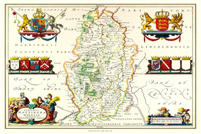 Framed Print : Old County Map of Nottinghamshire 1648 by Johan Blaeu from the Atlas Novus Framed Print : Old County Map of Nottinghamshire 1648 by Johan Blaeu from the Atlas Novus