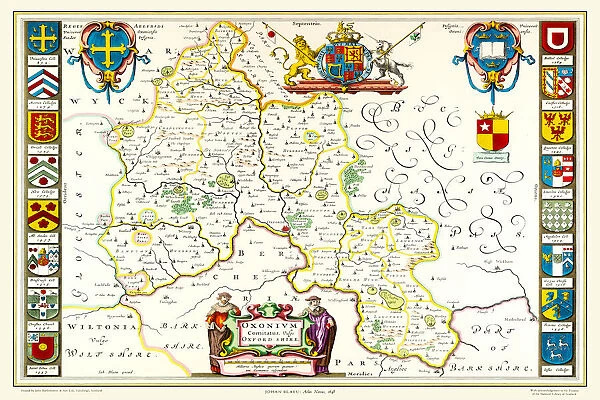 Old County Map of Oxfordshire 1648 by Johan Blaeu from the Atlas Novus