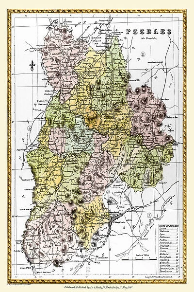 Old County Map of Peebles Scotland 1847 by A&C Black