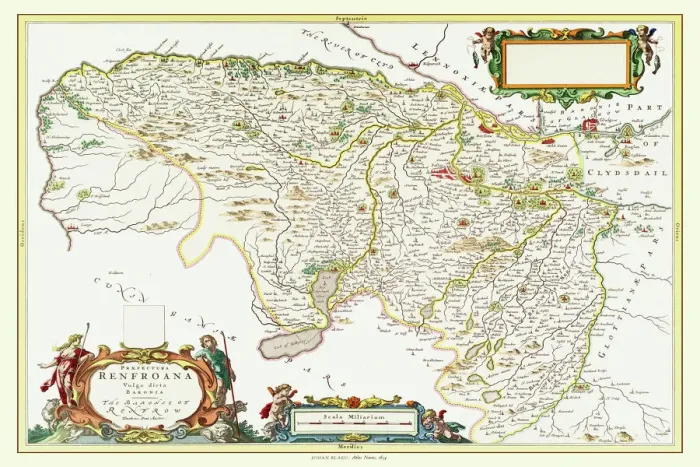 Framed Print : Old County Map of Renfrewshire Scotland 1654 by Johan Blaue from the Atlas Novus Framed Print : Old County Map of Renfrewshire Scotland 1654 by Johan Blaue from the Atlas Novus
