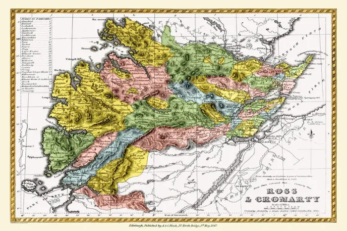 Framed Print : Old County Map of Ross and Cromarty Scotland 1847 by A&C Black Framed Print : Old County Map of Ross and Cromarty Scotland 1847 by A&C Black