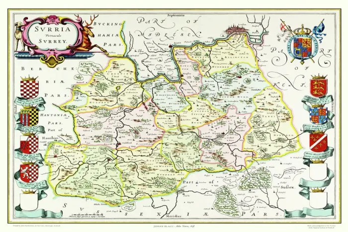Framed Print : Old County Map of Surrey 1648 by Johan Blaeu from the Atlas Novus Framed Print : Old County Map of Surrey 1648 by Johan Blaeu from the Atlas Novus
