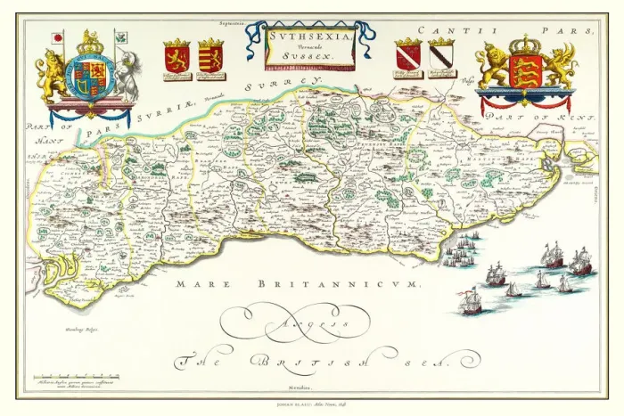 Framed Print : Old County Map of Sussex 1648 by Johan Blaeu from the Atlas Novus Framed Print : Old County Map of Sussex 1648 by Johan Blaeu from the Atlas Novus