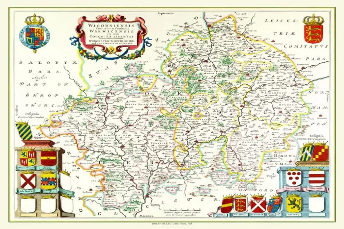 Framed Print : Old County Map of Warwickshire 1648 by Johan Blaeu from the Atlas Novus