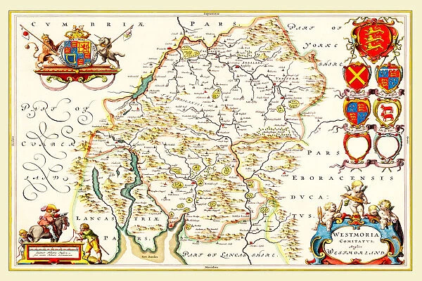 Old County Map of Westmoreland 1648 by Johan Blaeu from the Atlas Novus