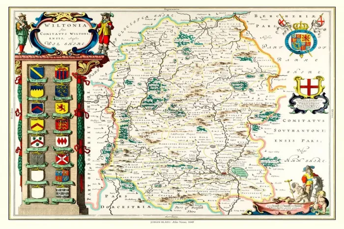 Framed Print : Old County Map of Wiltshire 1648 by Johan Blaeu from the Atlas Novus Framed Print : Old County Map of Wiltshire 1648 by Johan Blaeu from the Atlas Novus