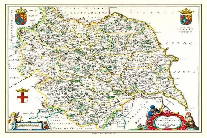 Framed Print : Old County Map of Yorkshire 1648 by Johan Blaeu from the Atlas Novus