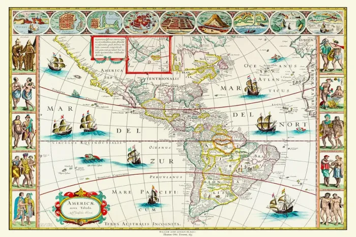Framed Print : Old Map of The Americas 1635 by Willem & Johan Blaue from the Theatrum Orbis Terrarum Framed Print : Old Map of The Americas 1635 by Willem & Johan Blaue from the Theatrum Orbis Terrarum