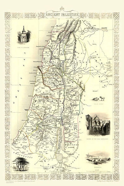 Old Map of Ancient Palestine Published in 1851 by John Tallis