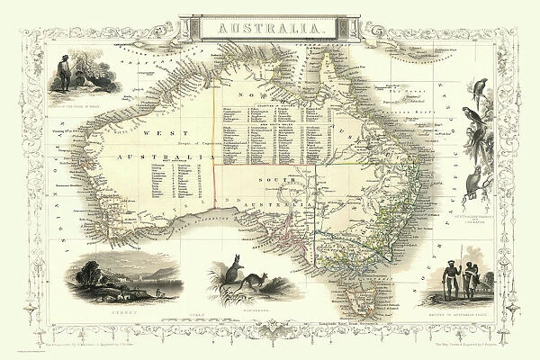 Old Map of Australia 1851 by John Tallis