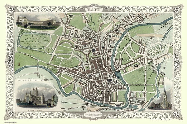Old Map of Bath 1851 by John Tallis
