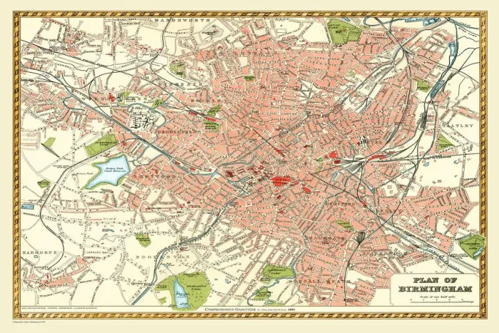Framed Print : Old Map of Birmingham 1893 from the Comprehensive Gazetteer Atlas of England and Wales Framed Print : Old Map of Birmingham 1893 from the Comprehensive Gazetteer Atlas of England and Wales