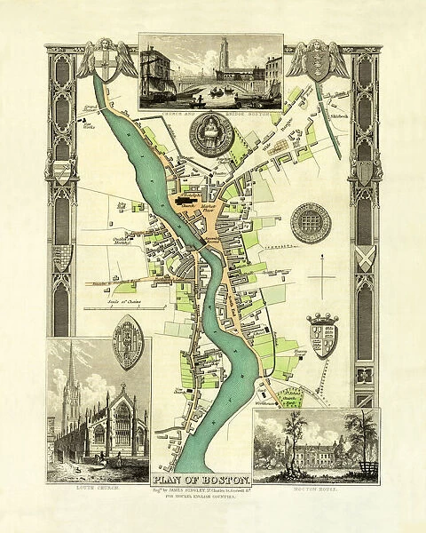 Old Map of Boston England 1836 by Thomas Moule