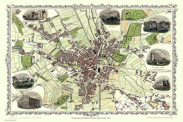 Old Map of Bradford 1851 by John Tallis
