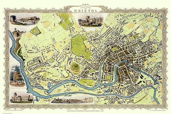 Old Map of Bristol 1851 by John Tallis