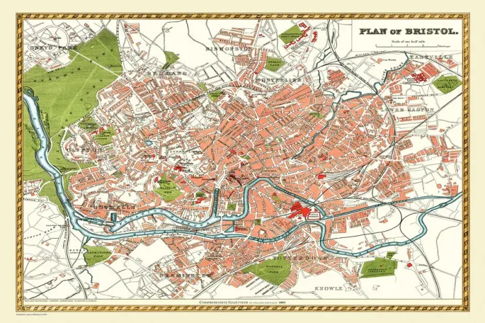 Framed Print : Old Map of Bristol 1893 from the Comprehensive Gazetteer Atlas of England and Wales Framed Print : Old Map of Bristol 1893 from the Comprehensive Gazetteer Atlas of England and Wales
