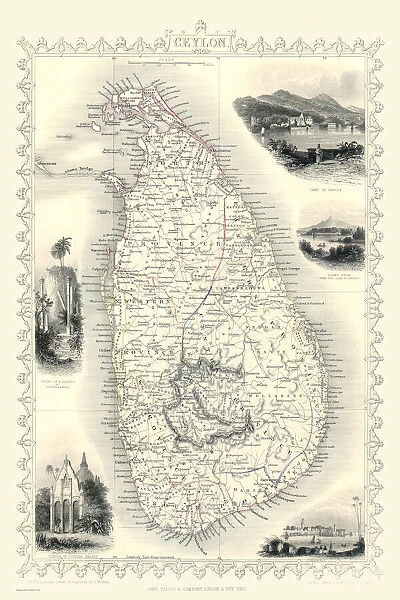 Old Map of British Ceylon, or Sri Lanka 1851 by John Tallis