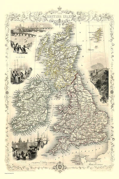Old Map of The British Isles 1851 by John Tallis