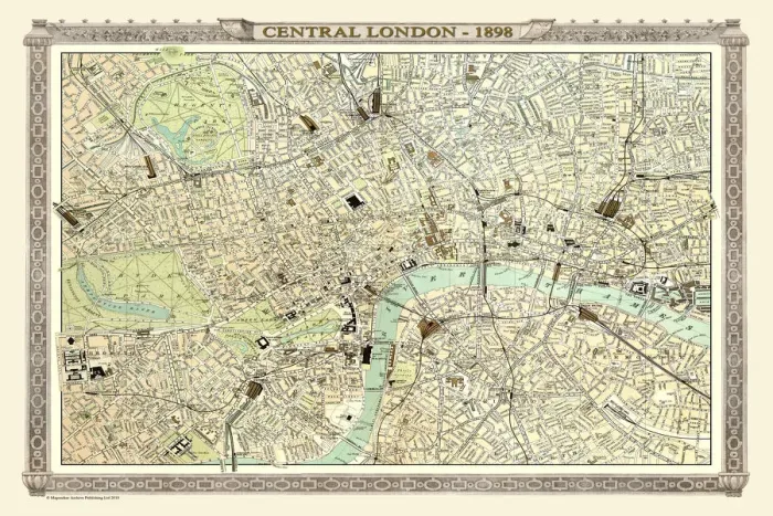 Framed Print : Old Map of Central London 1898 from the Royal Atlas by Bartholomew Framed Print : Old Map of Central London 1898 from the Royal Atlas by Bartholomew