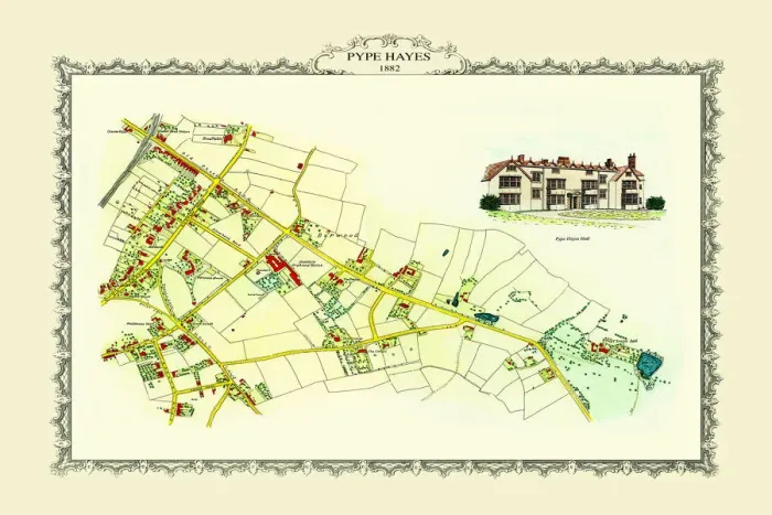 Framed Print : Old Map of The Chester Road to Pype Hayes near Erdington1884 Framed Print : Old Map of The Chester Road to Pype Hayes near Erdington1884
