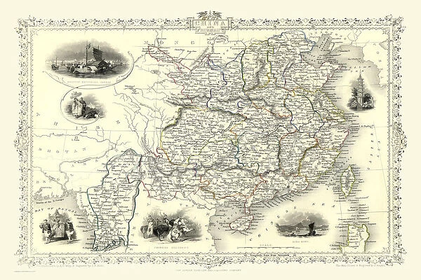 Old Map of China and Burma 1851 by John Tallis