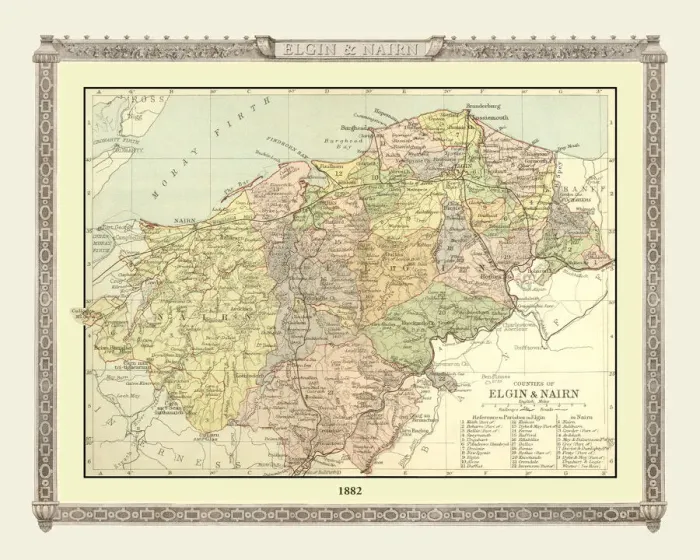 Framed Print : Old Map of the Counties of Elgin and Nairn from the Philips Handy Atlas of 1882 Framed Print : Old Map of the Counties of Elgin and Nairn from the Philips Handy Atlas of 1882