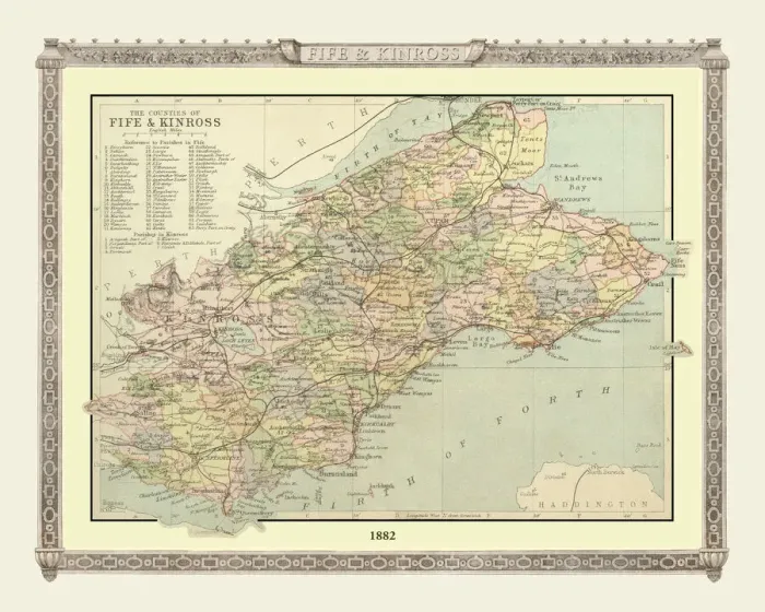 Framed Print : Old Map of the Counties of Fife and Kinross from the Philips Handy Atlas of 1882 Framed Print : Old Map of the Counties of Fife and Kinross from the Philips Handy Atlas of 1882