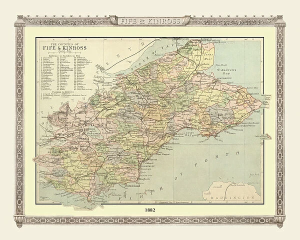 Old Map of the Counties of Fife and Kinross from the Philips Handy Atlas of 1882