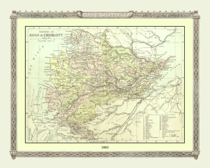 Framed Print : Old Map of the Counties of Ross and Cromarty from the Philips Handy Atlas of 1882