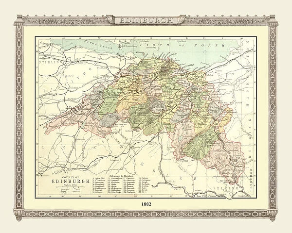 Old Map of the County of Edinburgh from the Philips Handy Atlas of 1882