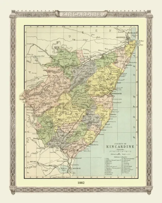 Framed Print : Old Map of the County of Kincardine from the Philips Handy Atlas of 1882 Framed Print : Old Map of the County of Kincardine from the Philips Handy Atlas of 1882