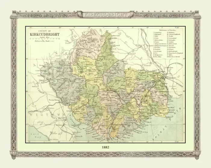 Framed Print : Old Map of the County of Kirkcudbright from the Philips Handy Atlas of 1882