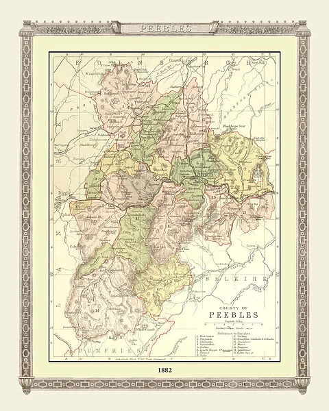 Old Map of the County of Peebles from the Philips Handy Atlas of 1882