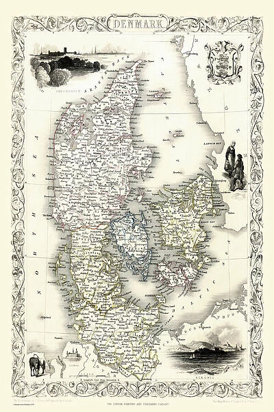 Old Map of Denmark 1851 by John Tallis