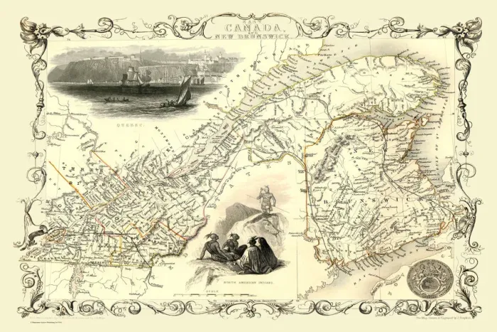 Framed Print : Old Map of East Canada and New Brunswick 1851 by John Tallis Framed Print : Old Map of East Canada and New Brunswick 1851 by John Tallis