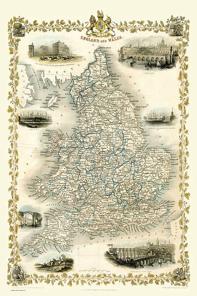 Old Map of England and Wales 1851 by John Tallis