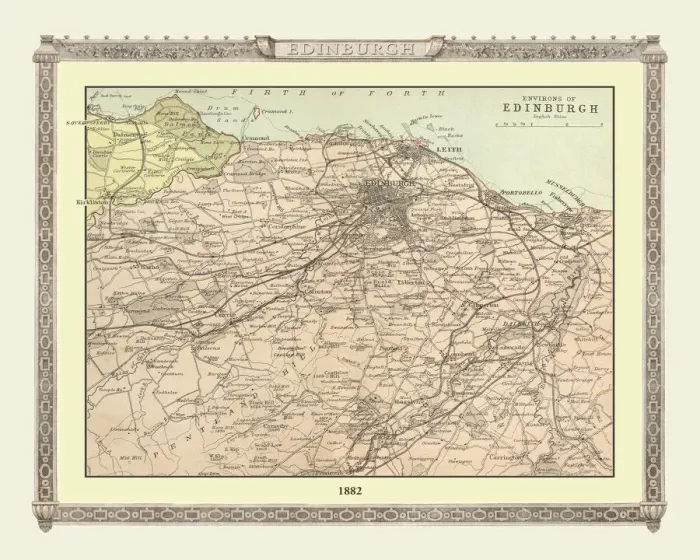 Framed Print : Old Map of the Environs of Edinburgh from the Philips Handy Atlas of 1882 Framed Print : Old Map of the Environs of Edinburgh from the Philips Handy Atlas of 1882