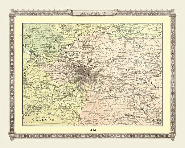 Old Map of the Environs of Glasgow from the Philips Handy Atlas of 1882