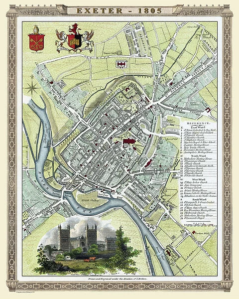 Old Map of Exeter 1805 by Cole and Roper