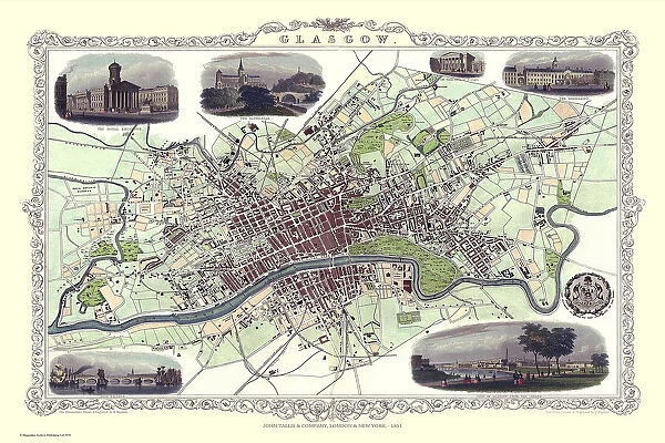 Old Map of Glasgow Scotland 1851 by John Tallis