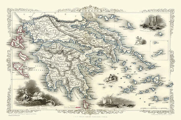 Old Map of Greece 1851 by John Tallis