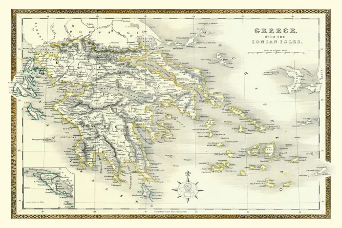 Framed Print : Old Map of Greece with the Ionian Isles 1852 by Henry George Collins Framed Print : Old Map of Greece with the Ionian Isles 1852 by Henry George Collins