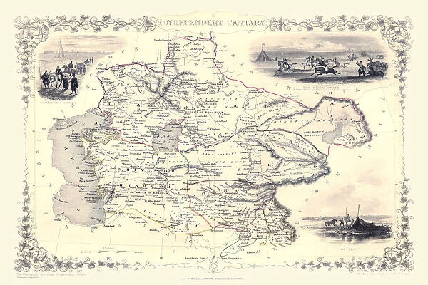 Old Map of Independant Tartary 1851 by John Tallis