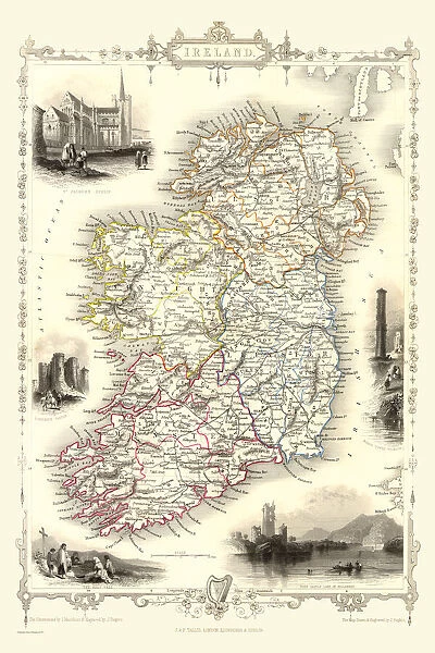 Old Map of Ireland 1851 by John Tallis