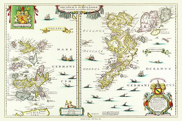 Old Map of the Isles of Shetland and Orkney 1654 from the Atlas Novus