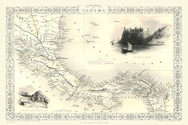 Old Map of Isthmus of Panama 1851 by John Tallis