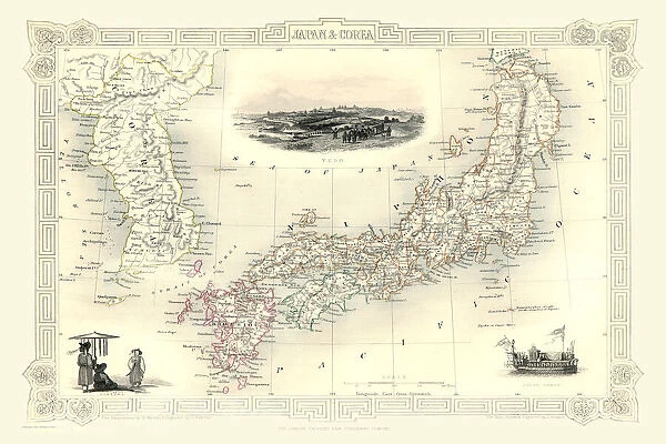 Old Map of Japan & Korea 1851 by John Tallis